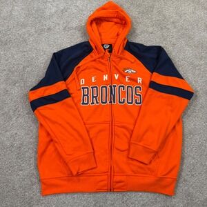 Hands High Denver Broncos Mens 2XL Full Zip Hoodie Orange Navy Blue NFL Fleece